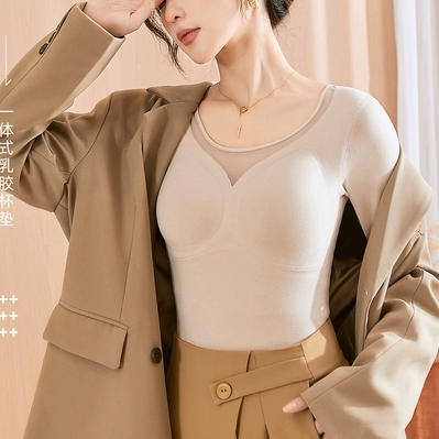 Graphene self-heating thermal vest women's fixed cup long-sleeved seamless bra without rims 3D shaped underwear