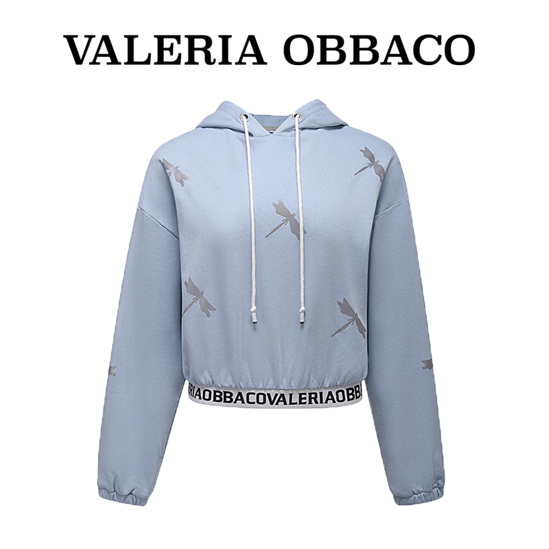 Valeria Obbaco2024春秋蓝色反光蜻蜓带帽卫衣收腰卫裤套装男女款 - 图2