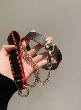 Puppy真皮项圈女颈圈高级黑色T型圆环choker项链牵引绳链子情侣