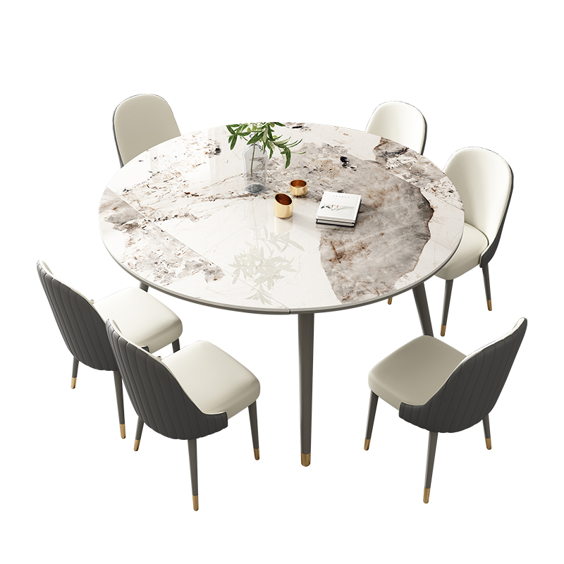 岩板餐桌可变圆桌家用小户型现代简约轻奢圆形伸缩实木折叠餐桌-图3