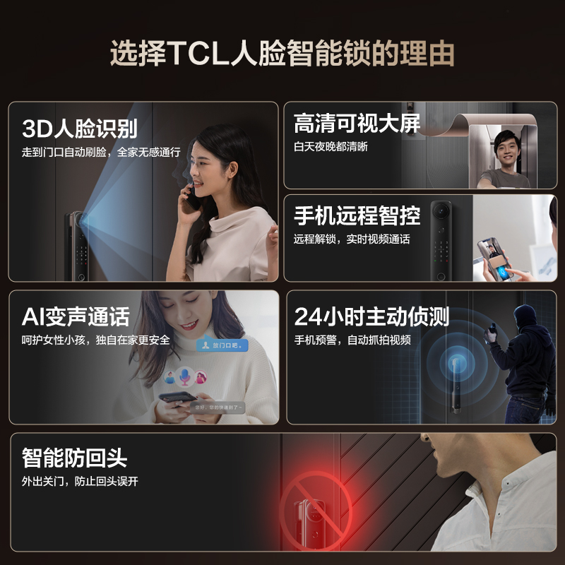 TCL指纹锁家用智能锁防盗门指纹电子锁带可视智能人脸识别门锁Q9G - 图1