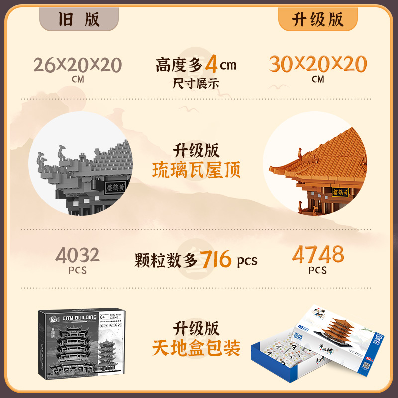 哲高积木黄鹤楼岳阳楼中国古建筑四大名楼纪念品高难度模型玩具