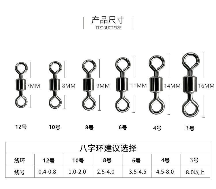 8字环八字转环钓鱼小配件连接器强拉力渔具快速垂钓用品大全全套 - 图0