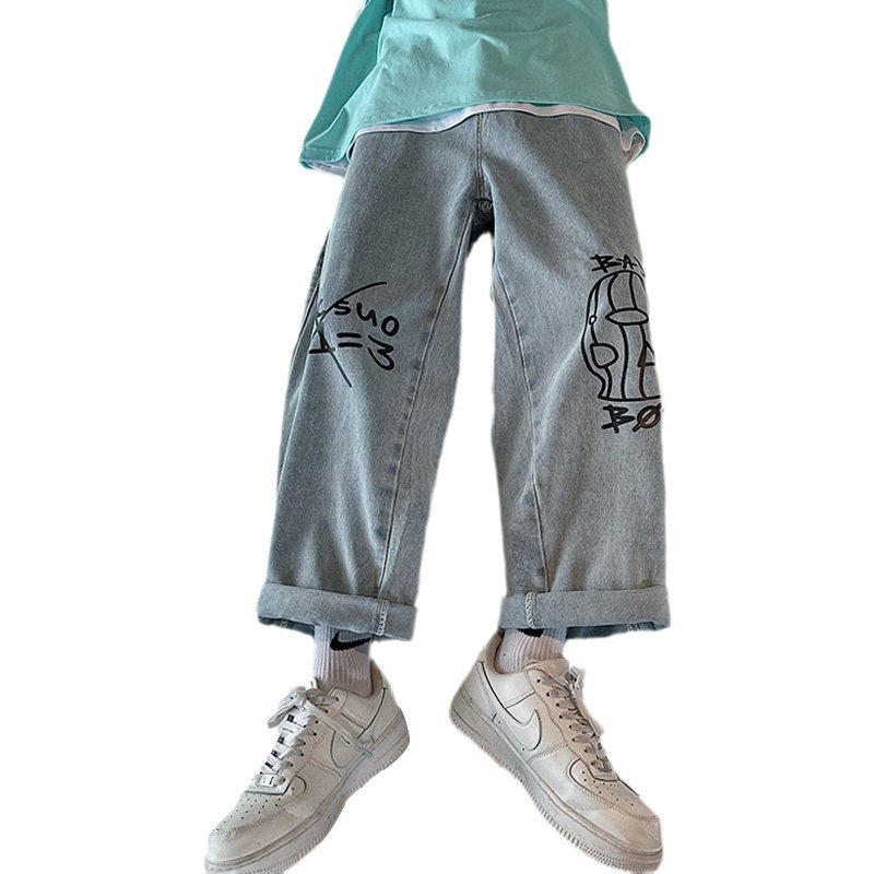 卡通涂鸦男韩版潮流夏季九分牛仔裤 纯饰服饰牛仔裤