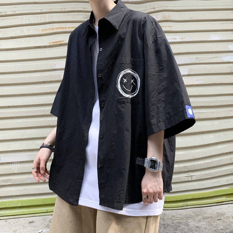 短袖男夏季五分袖百搭潮牌ins衬衫 纯饰服饰衬衫