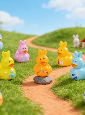 复活节兔子鸭树脂车载造景摆件