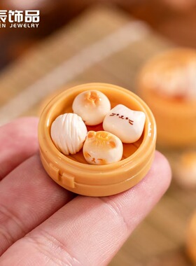 仿真微景中式早餐蒸笼小笼包摆件