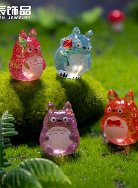卡通树脂小龙猫闪粉微景观摆件