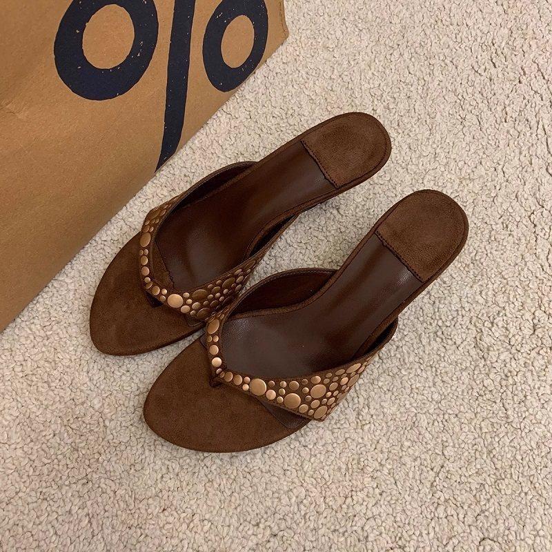 复古一脚蹬外穿人字拖鞋女棕色夹脚小众百搭2025夏季新款高跟凉拖,淘宝优惠券,粉丝福利购,淘宝优惠卷