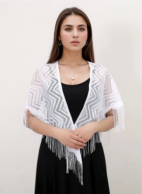Fashion Lace Hollow Tassel Triangle Scarf Embrodiery Women H