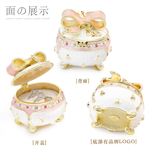 picals首饰盒蝴蝶结铃铛珐琅彩高档求婚戒指盒饰品收纳盒创意礼物 - 图2