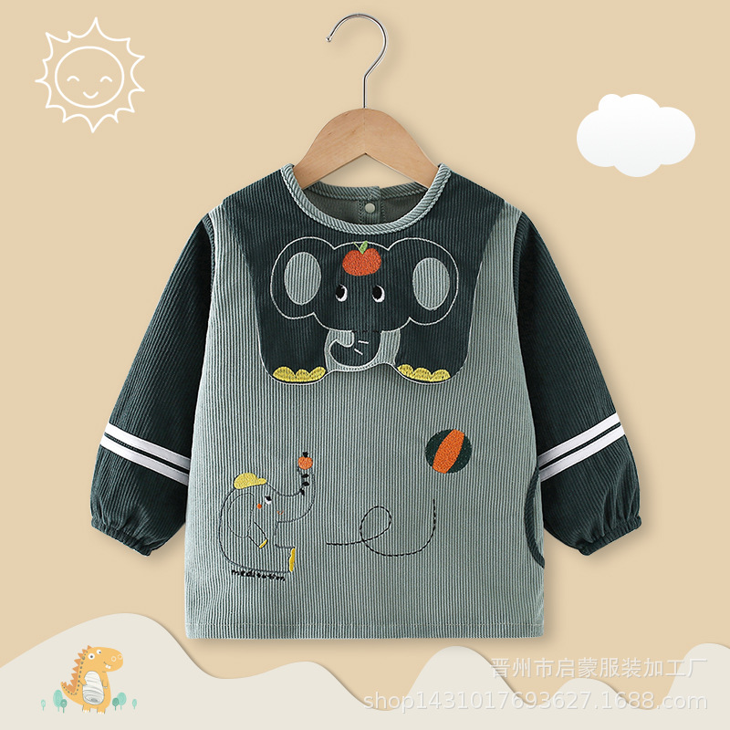 Baby smock winter outer wear corduroy baby eating bib children's protective apron waterproof anti-dirty reverse dressing for men