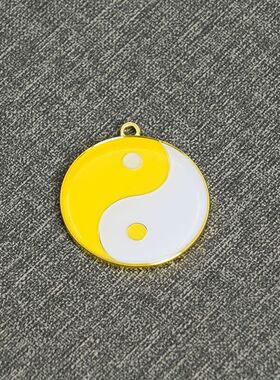 3CM黄铜黑白太极单面吊坠黄白太极单面项链