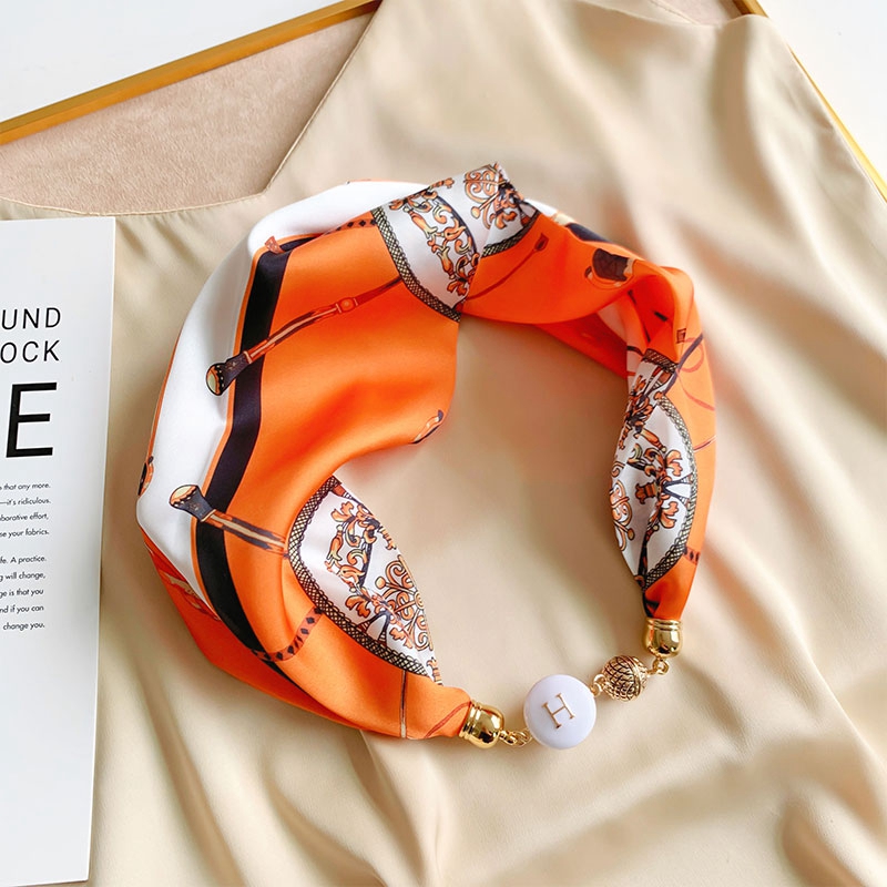 珍珠项链丝巾女2025新款高级感春夏薄款装饰百搭护颈磁扣长条围脖 - 图3