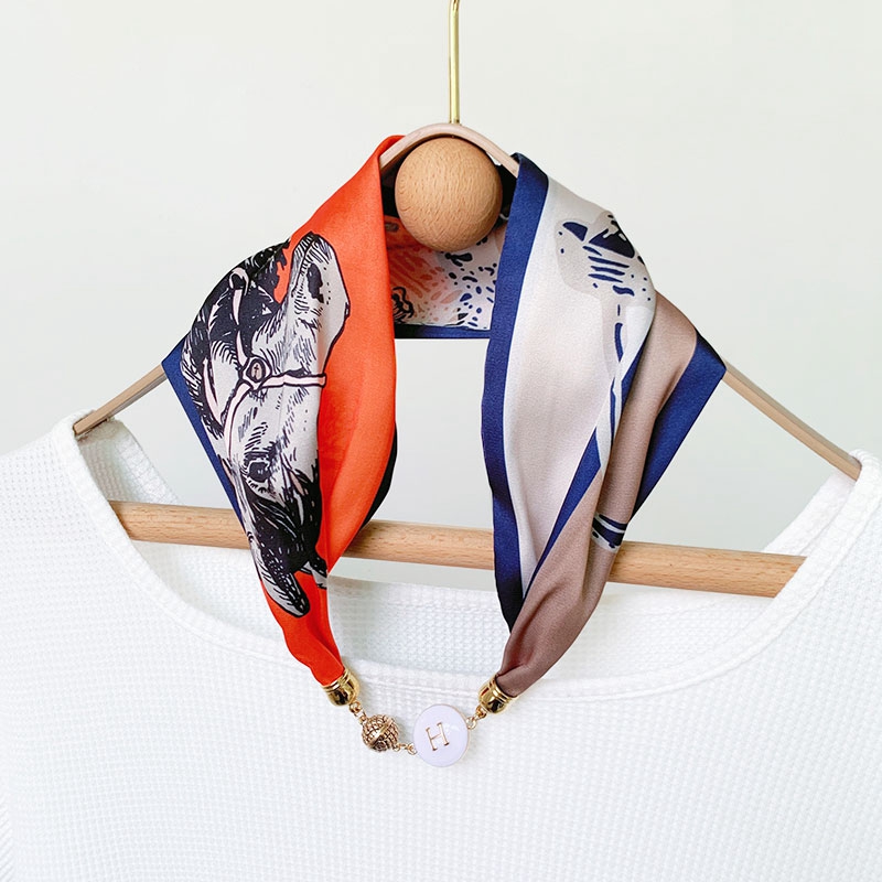 珍珠项链丝巾女2025新款高级感春夏薄款装饰百搭护颈磁扣长条围脖 - 图1