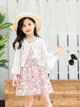 Girl Small Shawl Shoulder Summer Thin Girl Fit Dress Lace Short Sleeve Cardiovert Child Jacket Baby Princess Dress Outside