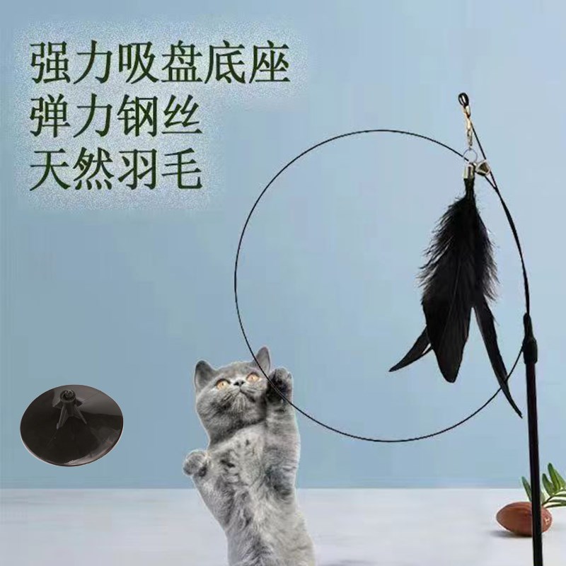 逗猫棒长杆猫咪自嗨玩具软钢丝耐咬铃铛羽毛逗猫棒猫咪用品成幼猫 - 图0