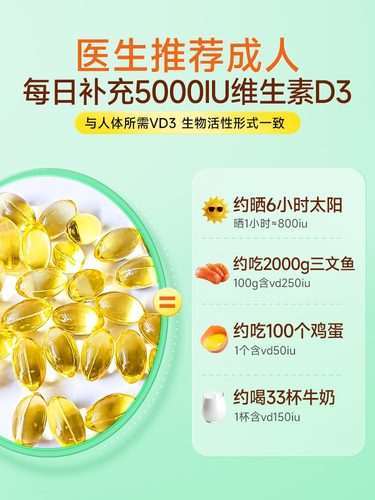naturewise阳光瓶维生素d5000iu备d孕妇成人vd活性25羟基d3软胶囊 - 图1