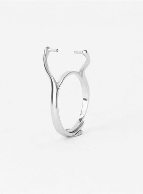 种花家无事牌S925银戒指空托镶嵌8-12mm蜜蜡圆珠diy活口可调节