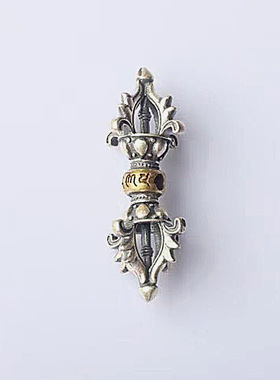 种花家无事牌金刚铃复古吊坠s925银泰银金刚杵六字真言男女款银