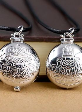 种花家无事牌925银六字真言嘎乌盒吊坠金刚杵可以打开装东西项链