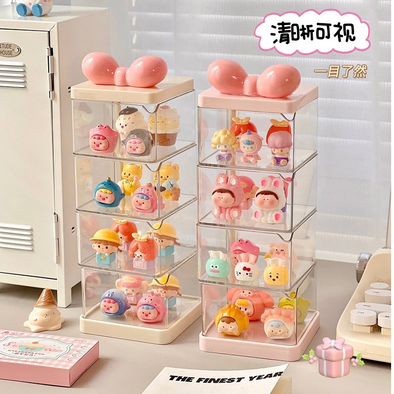萌粒收纳盒多层可旋转透明防尘公仔盲盒整理盒简约可爱娃娃展示架,淘宝优惠券,粉丝福利购,淘宝优惠卷