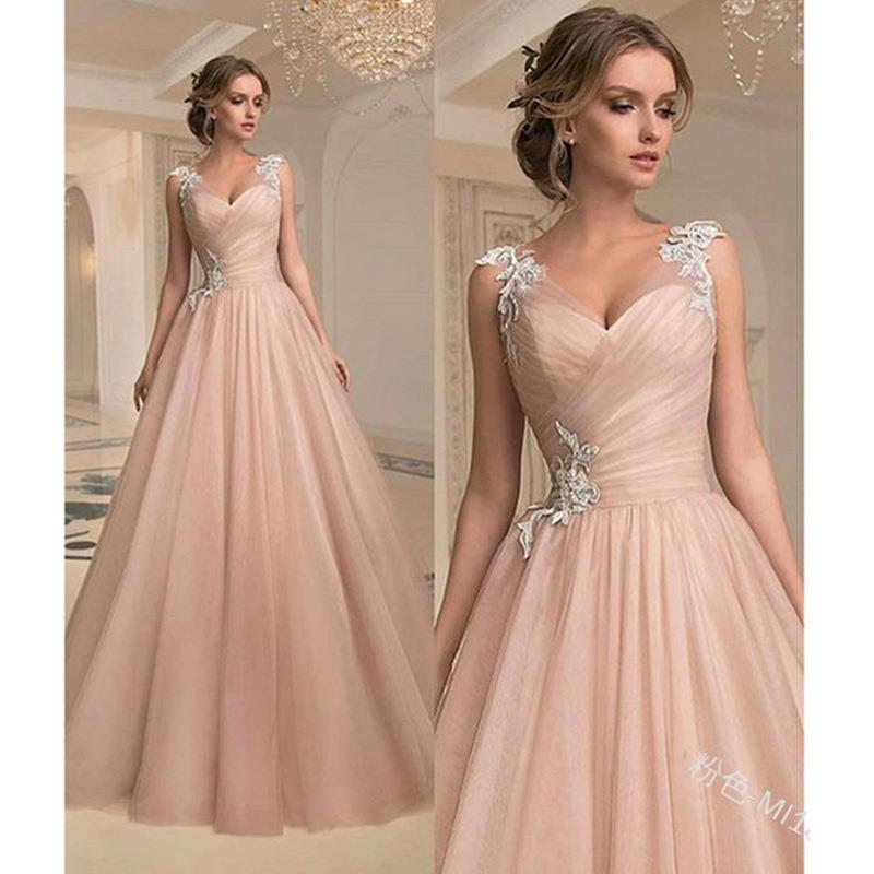Womens dress evening gown V-neck fashionable mesh long - 图1