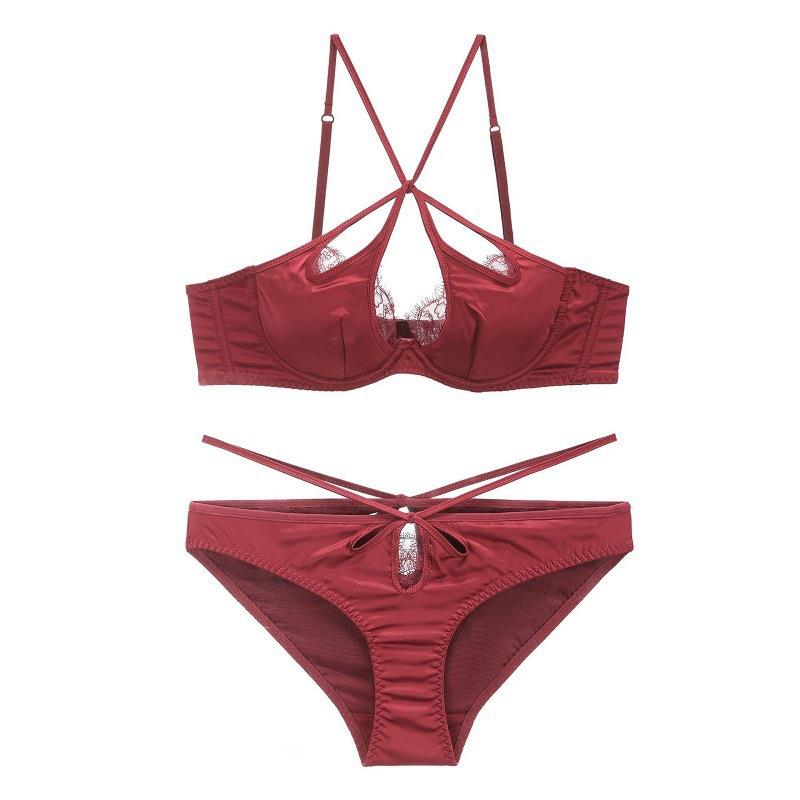ring bra underwear Sexy gathered straps soft lace bra set - 图2