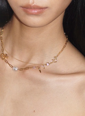 [SVRGN联名]OINICIO初印金色双层镶锆石爱心项链女夏日度假锁骨链