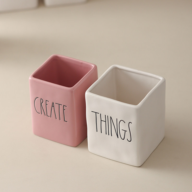 美国RD英文字母收纳筒简约陶瓷笔筒化妆刷牙膏收纳桶厨房梳子筒,淘宝优惠券,粉丝福利购,淘宝优惠卷