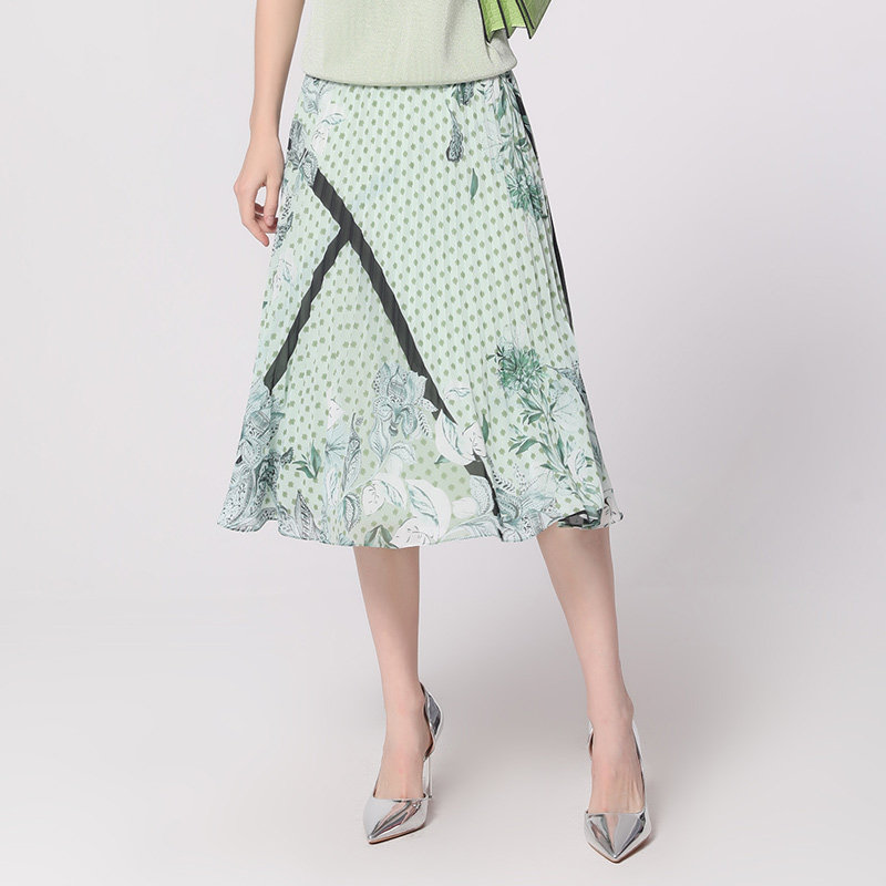 专柜正品马天奴女夏季新款绿色印花雪纺度假风半身裙流行裙子半裙,淘宝优惠券,粉丝福利购,淘宝优惠卷