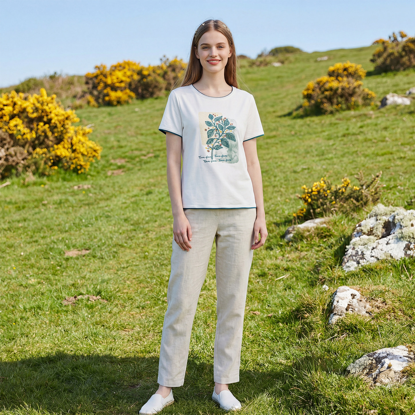 马天奴2025春夏新款纯色刺绣莫代尔棉T恤圆领短袖上衣弹力休闲女