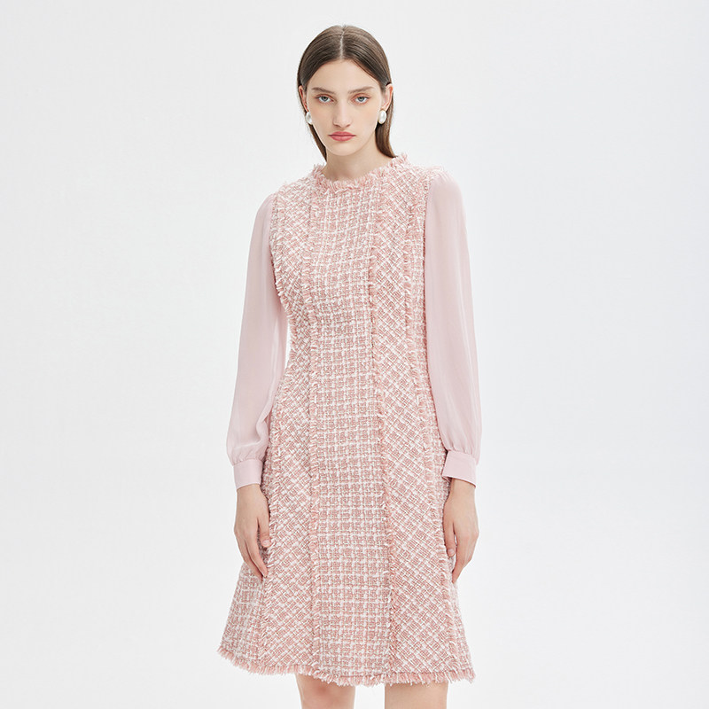 专柜正品马天奴女秋冬粉色小香风连衣裙裙子鱼尾裙修身礼,淘宝优惠券,粉丝福利购,淘宝优惠卷