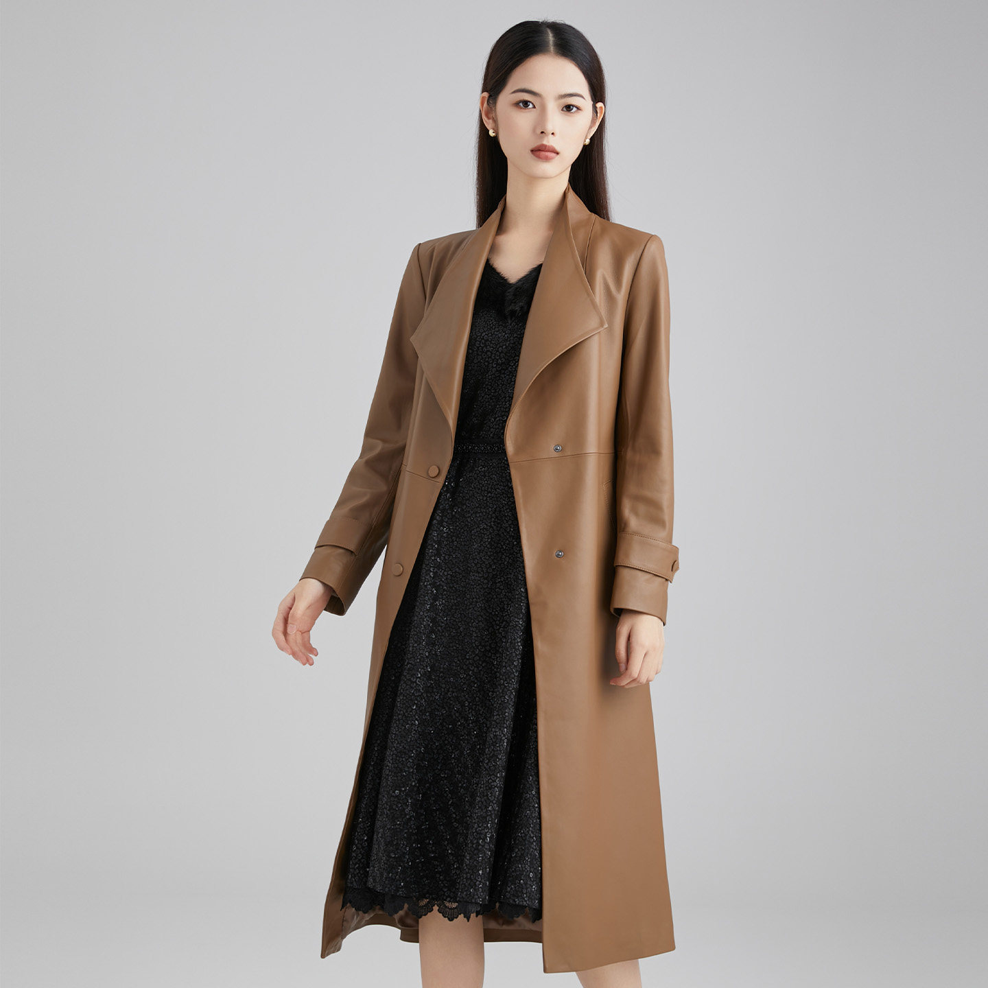 马天奴秋冬新款卡其绵羊皮衣外套翻领单排扣收腰时尚气质配腰带女,淘宝优惠券,粉丝福利购,淘宝优惠卷