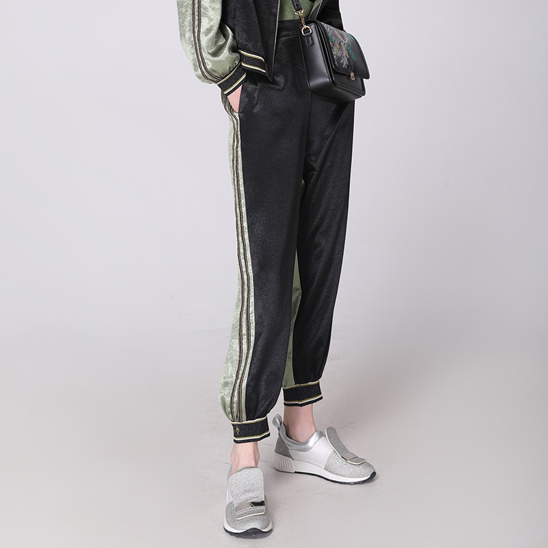 商场同款马天奴2023早春新品黑绿撞色休闲裤宽松束脚百搭女时尚