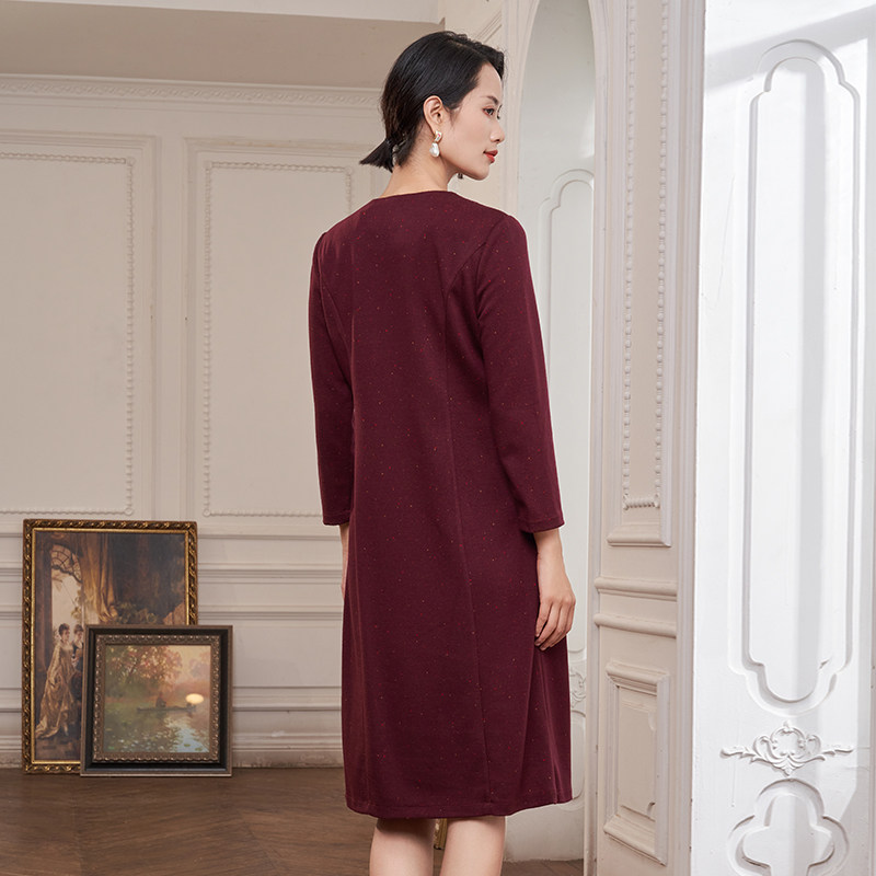 马天奴新款红色V领钉珠婚宴连衣裙闪葱长裙喜婆婆礼裙