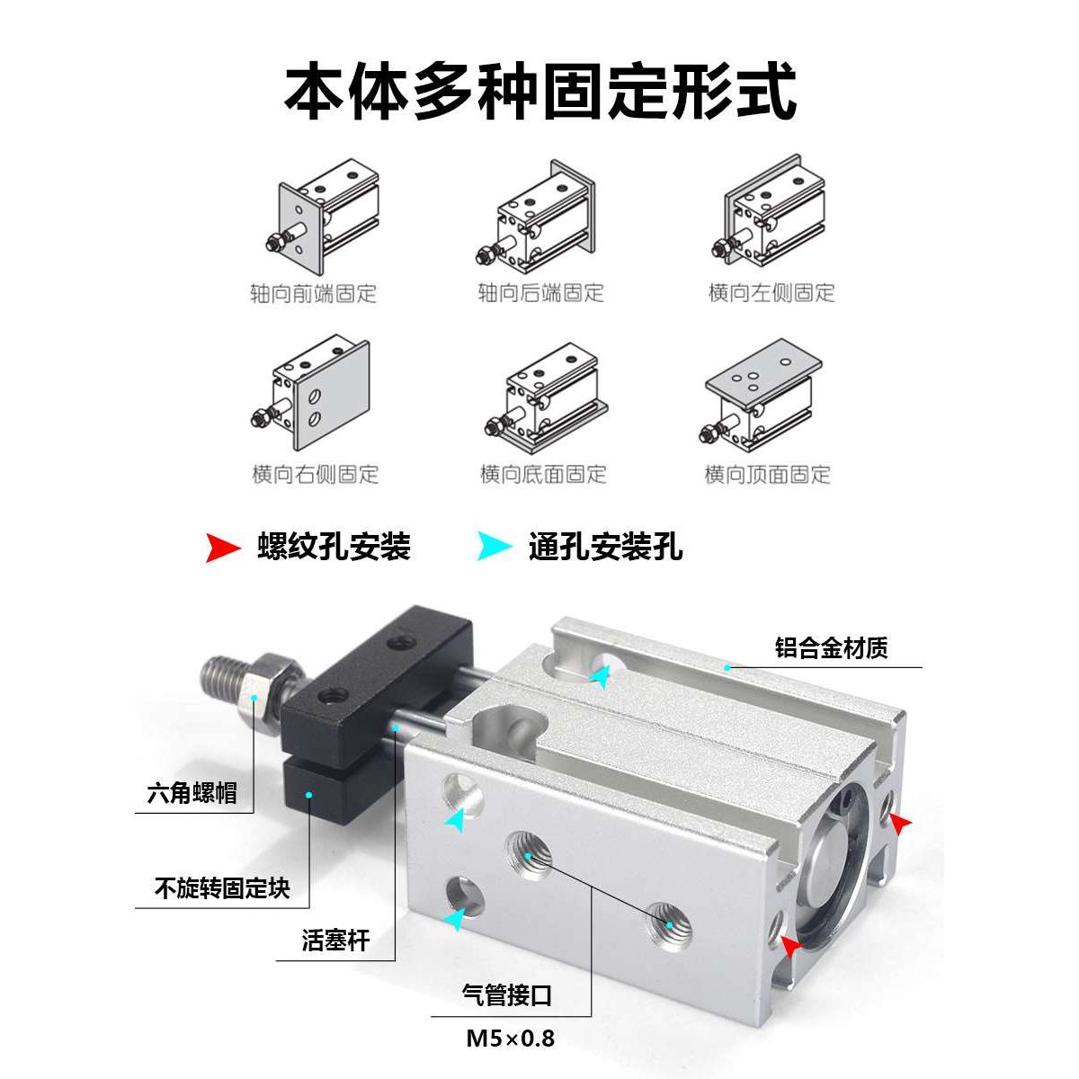 原装亚德客气动多位置自由安装气缸MK16X5/10/15/20/25/30/50-S - 图2