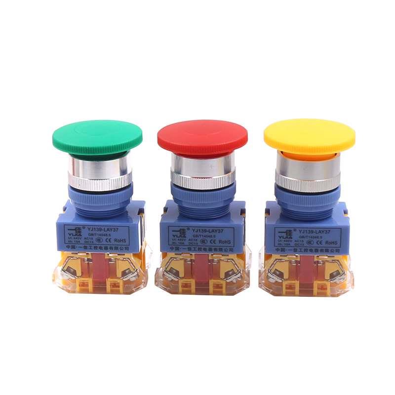 一佳电源点动自复位启动大头蘑菇按钮开关LAY37 22mm Y090-11M 红 - 图3