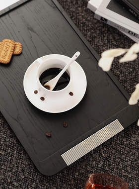 新中式黑色置物盘样板间托盘摆件