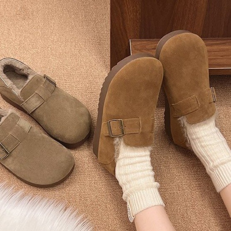 品牌正品加绒全包复古勃肯鞋女款2025秋冬款东北棉鞋豆豆鞋雪地靴 - 图2