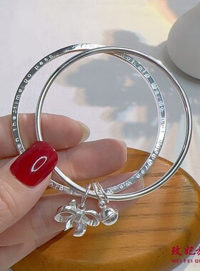 双环蝴蝶结铃铛手镯女时尚轻奢
