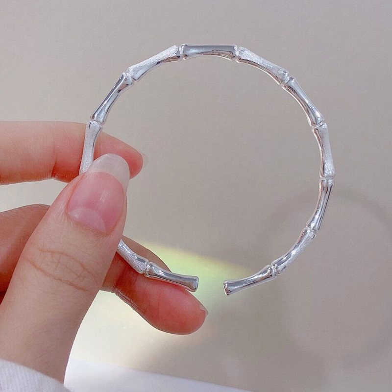 玫妃磨砂竹节开口实心纯银手镯足银9999百搭轻奢送女友闺蜜礼物 - 图1