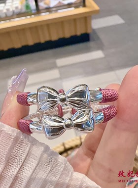 蝴蝶结铃铛纯银手镯女甜美时尚