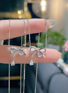 蝴蝶结纯银项链甜美少女小清新款