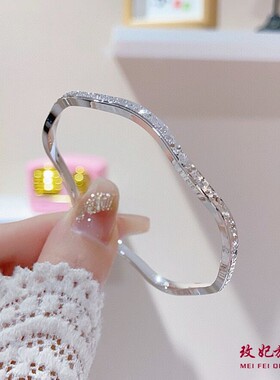 碎冰冰波浪纯银手镯女时尚轻奢