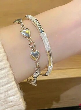 磨砂竹节纯银手镯女个性时尚网红