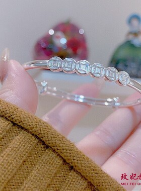 钱币纯银手镯女个性时尚气质轻奢