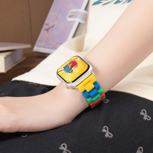 匠戴适用苹果S10手表iwatch11表带applewatch9新款S9乐高拼色树脂8夏季女生SE可爱腕带运动卡通创意高级3智能 - 图3