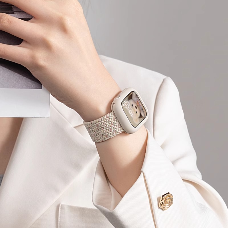 适用iwatch8表带S9苹果applewatch9手表S7尼龙S7编织7女夏天新款SE彩虹S6可爱6代高级小众男个性S10智能10-图1