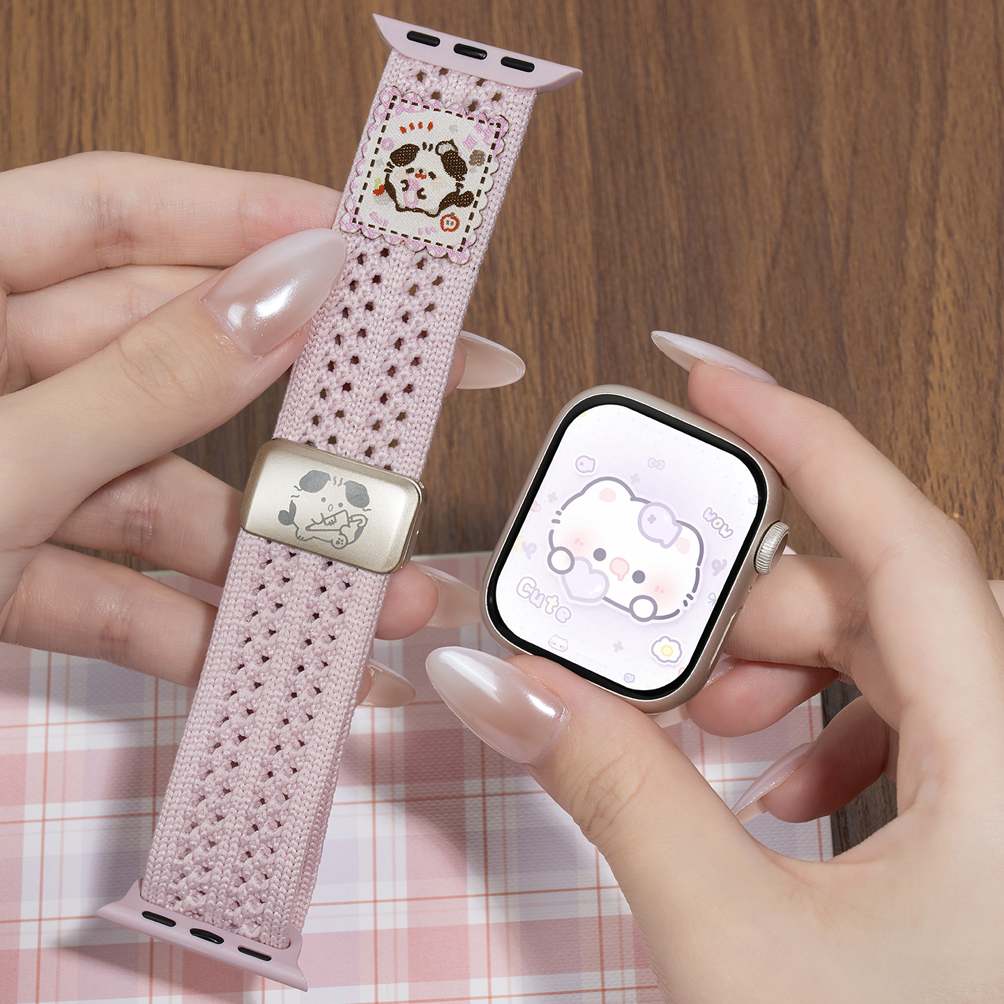 匠戴适用iwatch11表带苹果S11手表applewatch10新款可爱猫咪针织S10尼龙编织S8运动8女生S9磁吸11腕带夏天SE3 - 图1